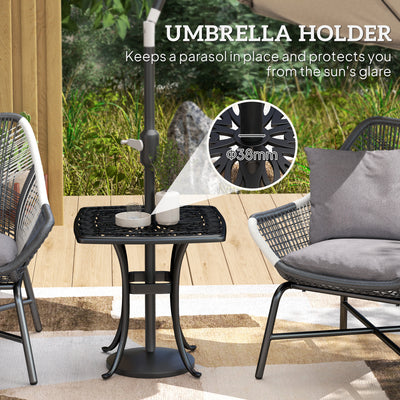 Outsunny Outdoor Garden Table with 38mm Dia. Umbrella Hole, Cast Aluminium Patio End Table with Anti-slip Foot Pads for Garden, Patio, Balcony, 54 x 54cm, Black 