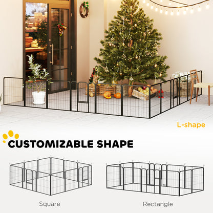 PawHut 12 Panels Heavy Duty Dog Playpen with Doors, for Small Dogs, 60cm High, Black