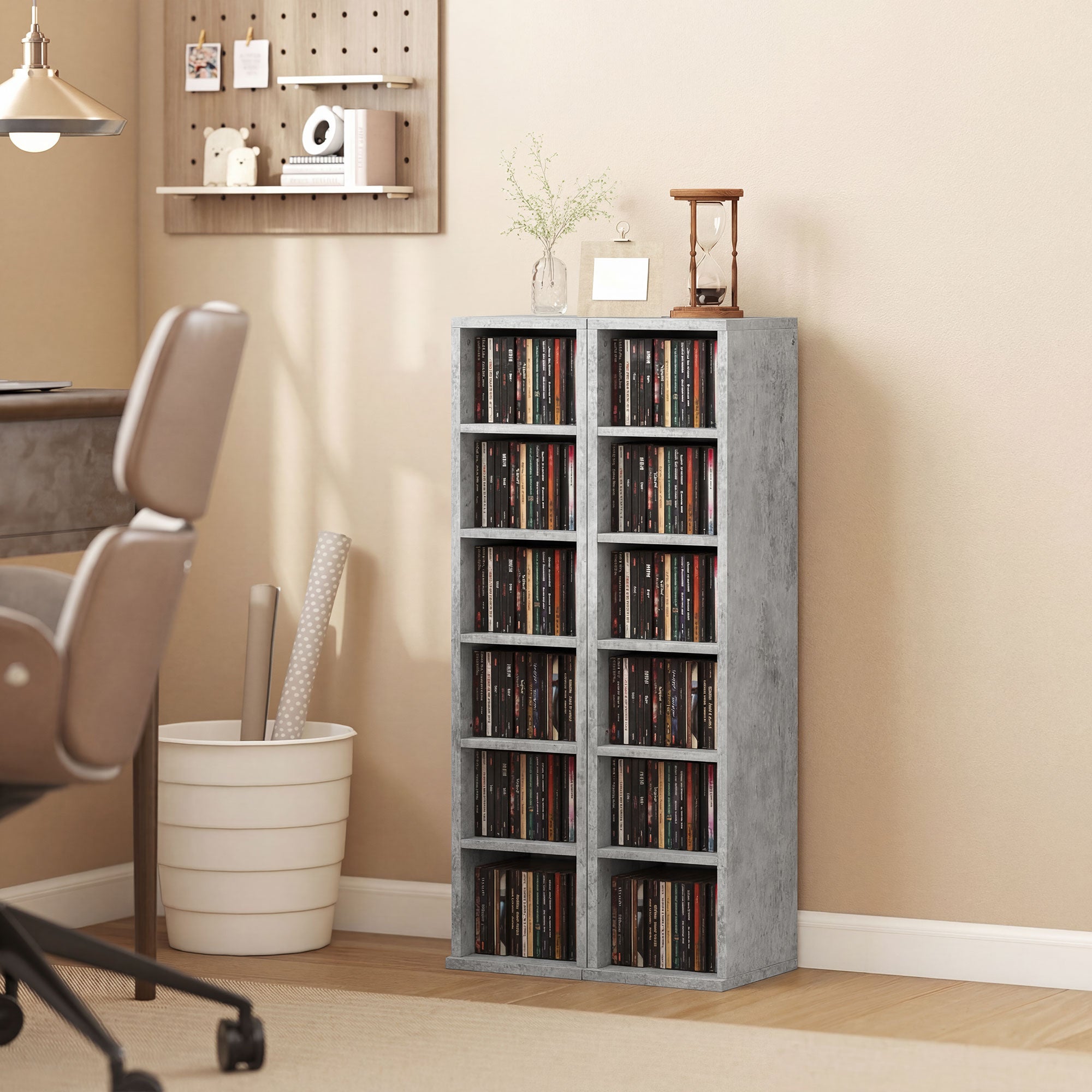 HOMCOM Set of 2 CD Media Display Shelf Unit Tower Rack with Adjustable Shelves, Grey 