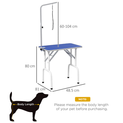 PawHut 32" Foldable Dog Grooming Table Pet Drying Beauty Table Adjustable Fixed Arm Rubber Top, Blue 