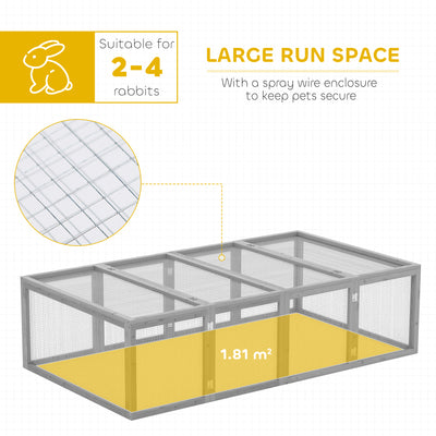 PawHut Wooden Rabbit Hutch Cage 6ft with Wire Mesh, Openable Roof, Play Space for Outdoor, Grey 