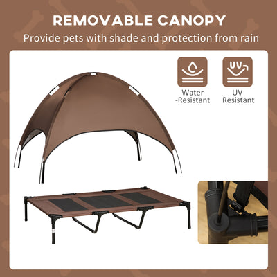 PawHut Raised Dog Bed Waterproof Elevated Pet Cot with Breathable Mesh UV Protection Canopy Coffee, for XL Dogs, 122 x 92 x 108cm 