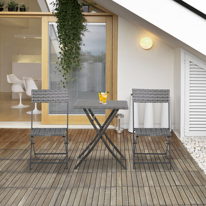 Outsunny 2-Seater Chair Bistro Set Garden Patio Table & Chair Black Rattan Furniture Grey 
