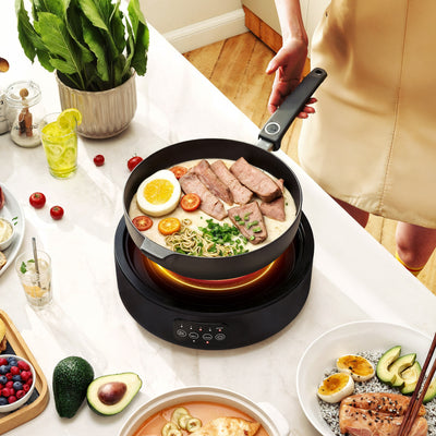 HOMCOM Electric Ceramic Hob with Grill Plate, Multifunctional 36cm Plug in Electric Hob with 4 Heat Levels for All Type Pot 