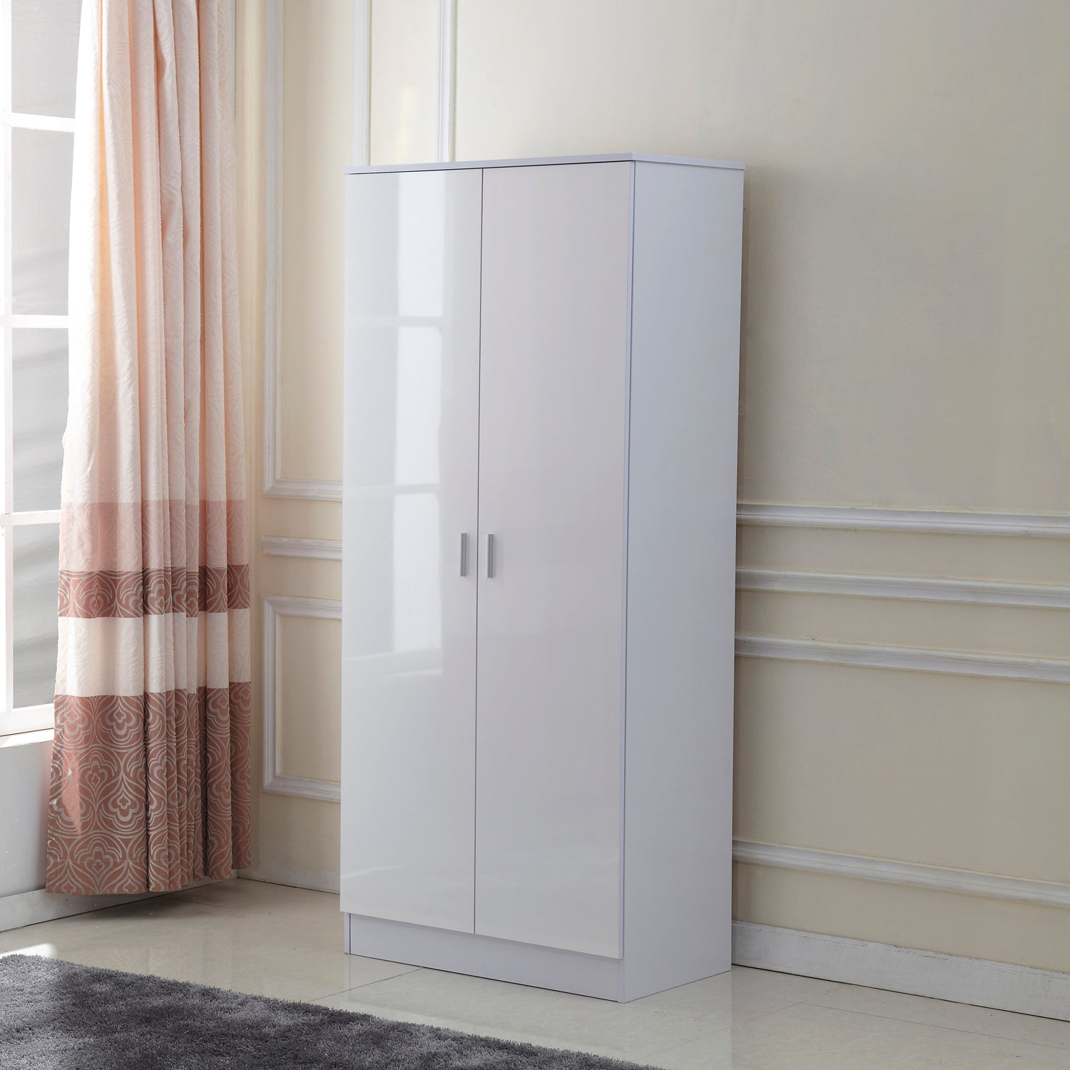 HOMCOM High Gloss 3 Piece Trio Bedroom Furniture Set Wardrobe + Chest Of Drawer + Bedside White 