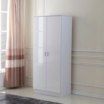HOMCOM High Gloss 3 Piece Trio Bedroom Furniture Set Wardrobe + Chest Of Drawer + Bedside White 