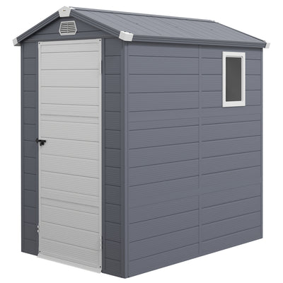 Outsunny 4.4ft x 6.2ft Aluminium Frame and Plastic Wall Shed, with Foundation - Grey 