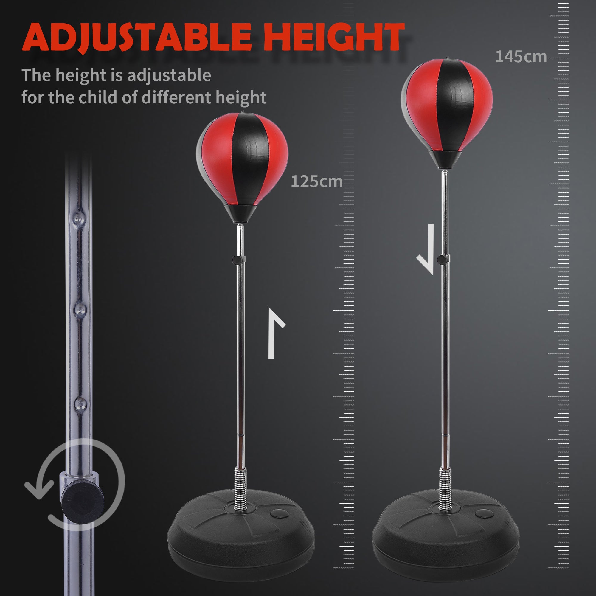 HOMCOM Training Boxing Punch Ball Set 125-145H x Φ43cm with Gloves Air Pump, 4-Position Adjustable Height Freestanding Boxing Speed Ball for Teenagers Exercise Training 