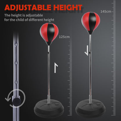 HOMCOM Training Boxing Punch Ball Set 125-145H x Φ43cm with Gloves Air Pump, 4-Position Adjustable Height Freestanding Boxing Speed Ball for Teenagers Exercise Training 