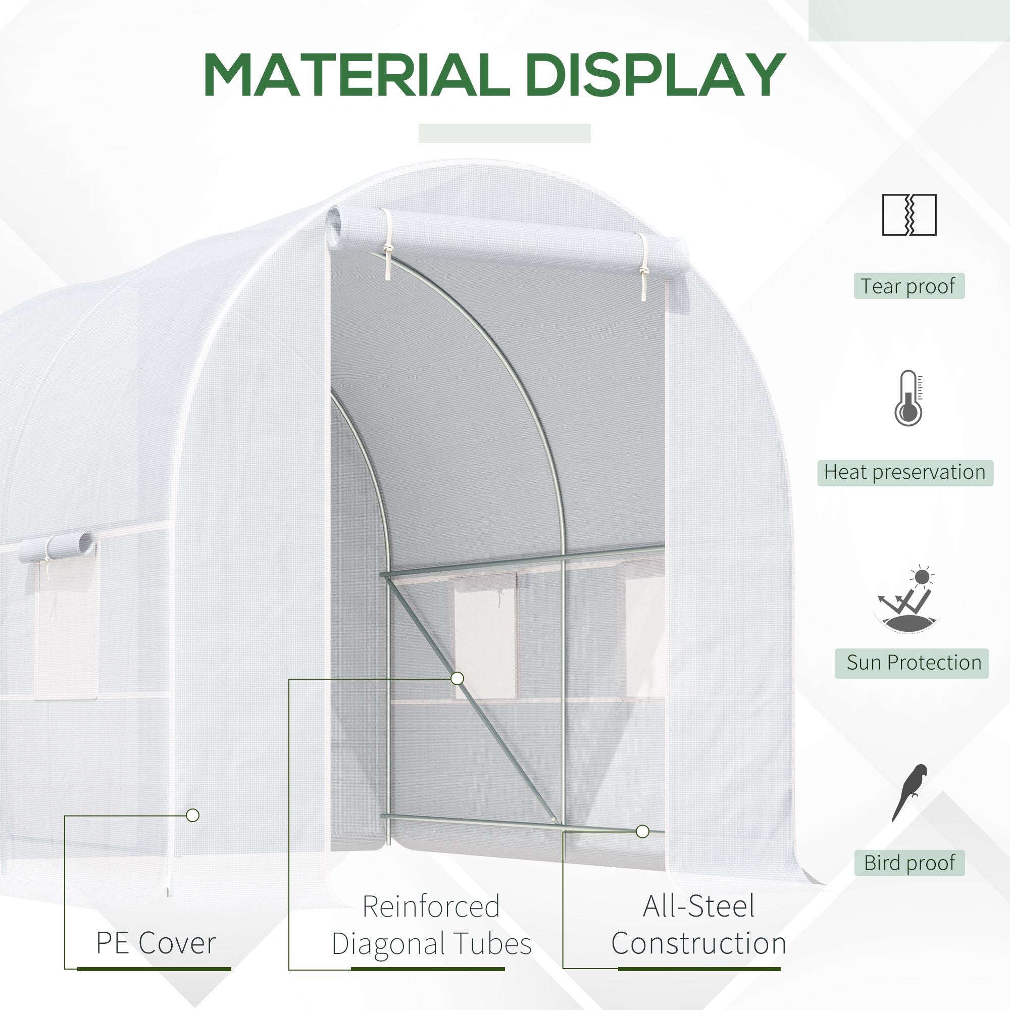 Outsunny 2.5 x 2 x 2 m Polytunnel Greenhouse, Walk-in Green House for Garden with Mesh Windows, Galvanised Steel Frame, White 