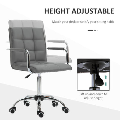 Vinsetto PU Leather Home Office Desk Chair, Computer Chair with Mid Back, Arm, Swivel Wheels, Adjustable Height, Grey 