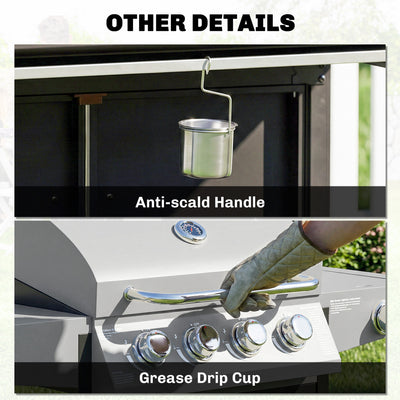 Outsunny 4+1 Burner Gas BBQ Grill with Side Burner, 50000 BTU Steel Portable Gas Barbecue Grill with Built-in Thermometer, Lid 