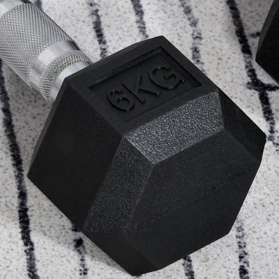 HOMCOM 2x6kg Hex Dumbbells Set Rubber Dumbbells Weight Lifting Equipment Fitness Home Gym 