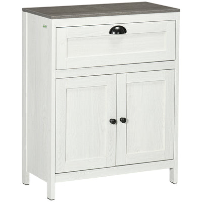 kleankin Bathroom Floor Cabinet, Freestanding Storage Cupboard with Drawer, Double Door Cabinet and Adjustable Shelf, White 