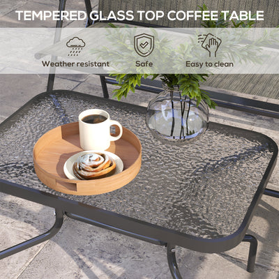 Outsunny Outdoor\'c2\'a04 Pieces Patio Furniture Set with Breathable Mesh Fabric\'c2\'a0Seat & Backrest,\'c2\'a0Garden Set with Two Foldable Armchairs, a Loveseat &\'c2\'a0Glass\'c2\'a0Top\'c2\'a0Table, Mixed Brown 