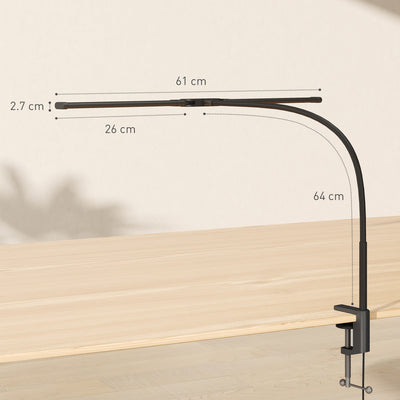 HOMCOM LED Desk Lamp with Clamp, Double Head Table Lamp with 3 Colour Modes & 10 Brightness Levels, Flexible Gooseneck Reading Desk Light with Timer and Memory Function for Study, Office, Work, Black 