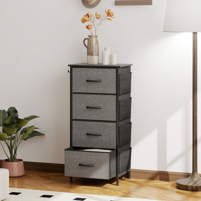 HOMCOM Chest of Four Fabric Drawers - Charcoal Grey 