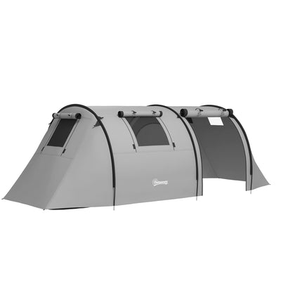 Outsunny Four Man Duo Room Tunnel Tent, with Accessories - Grey 
