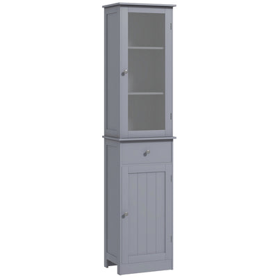 kleankin Bathroom Storage Cabinet with 3-tier Shelf Drawer Door, Floor Cabinet Free Standing Tall Slim Side Organizer Shelves, Grey 