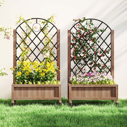 Outsunny Wooden Planter, with Metal Trellis - Brown/Black 
