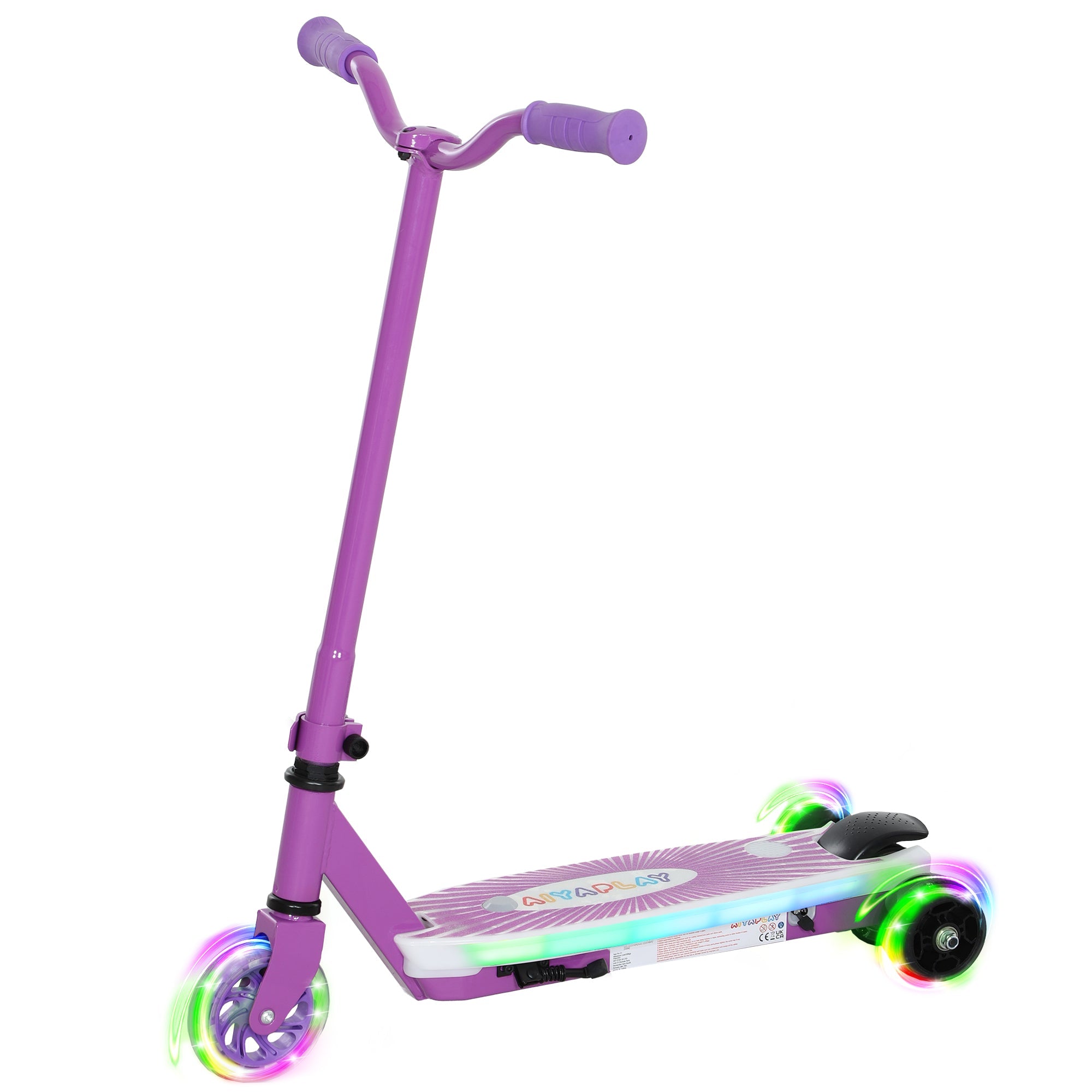 AIYAPLAY Electric Scooter for Kids Ages 4-7, with Auxiliary Rear Wheels, Flashing LED Light and Electric Brake, Kids Electric Scooter for Boys Girls, 6 KM/H & 8 KM, Purple 