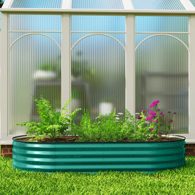 Outsunny Galvanised Raised Garden Bed, Metal Planter Box with Safety Edging, for Flowers, Herbs, Succulents, Light Green 