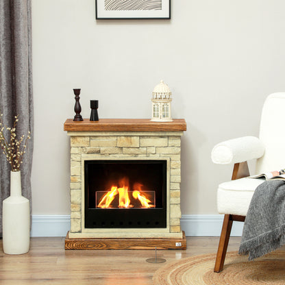 HOMCOM Bioethanol Fire Heater, with Brickwork-Effect Mantelpiece - Brown 