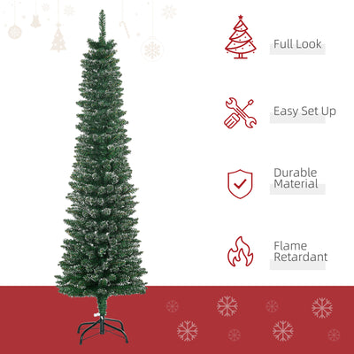 HOMCOM 5.5FT Artificial Snow Dipped Christmas Tree Xmas Pencil Tree Holiday Home Indoor Decoration with Foldable Black Stand, Green 