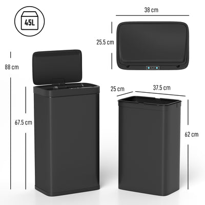 HOMCOM 45L Kitchen Sensor Bin - Black 