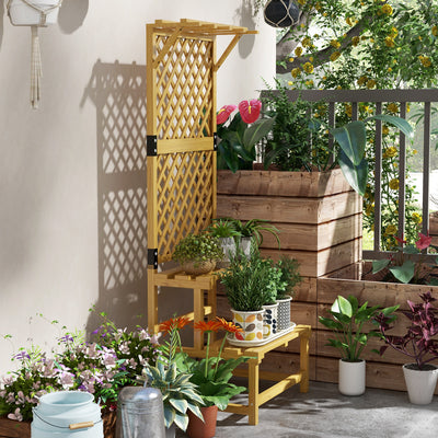 Outsunny Wooden Plant Stand, with Trellis - Natural Finish 