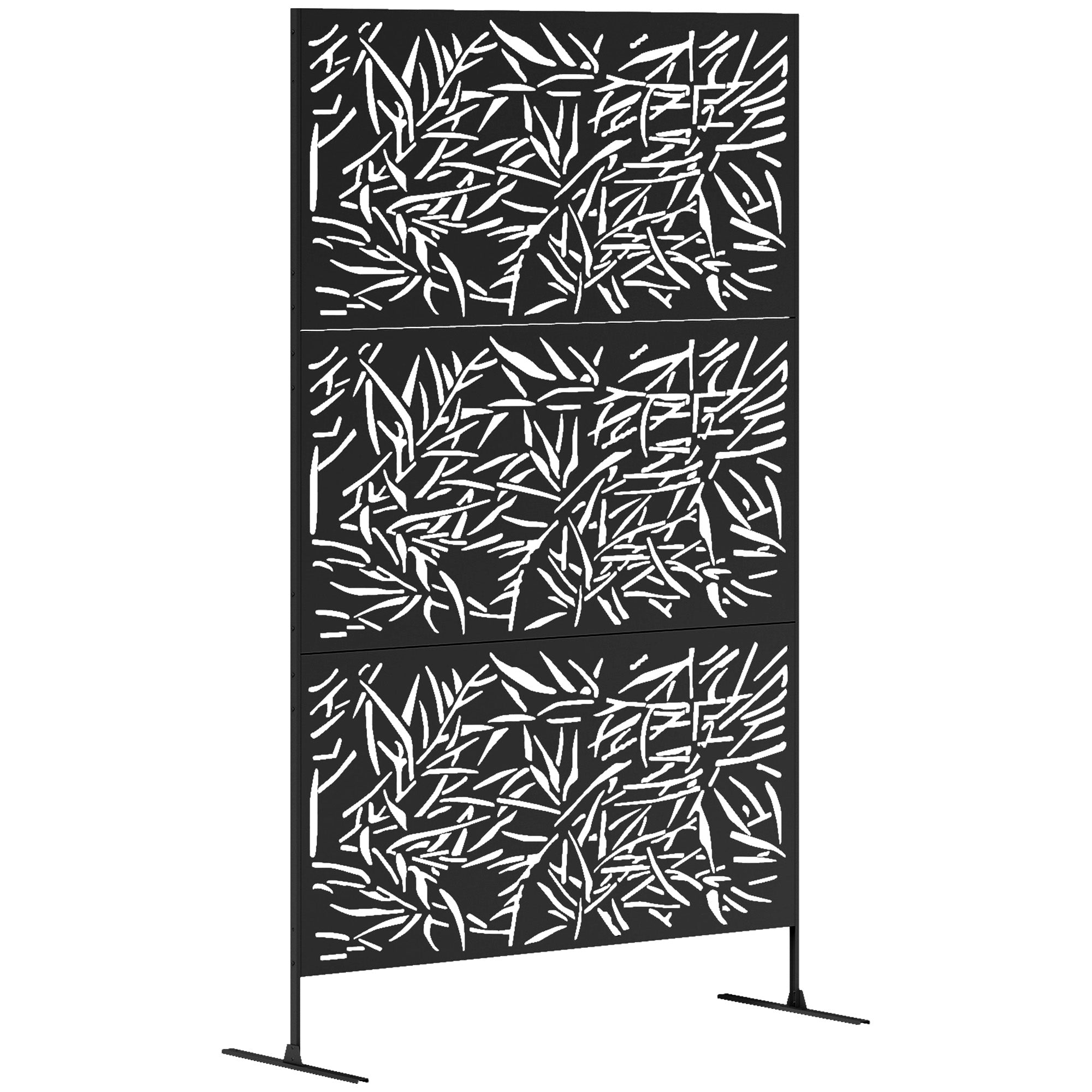 Outsunny Decorative Garden Privacy Screen with Stand, 6.5FT Freestanding Metal Outdoor Divider, Decorative Privacy Panel with Expansion Screws for Garden Pool Hot Tub, Bamboo Style, Black 