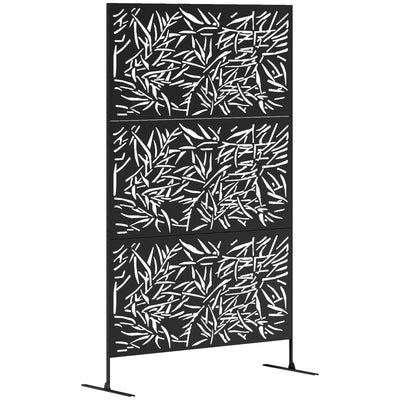 Outsunny Decorative Garden Privacy Screen with Stand, 6.5FT Freestanding Metal Outdoor Divider, Decorative Privacy Panel with Expansion Screws for Garden Pool Hot Tub, Bamboo Style, Black 