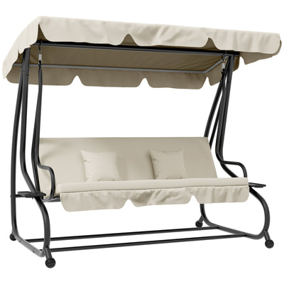 Outsunny Convertible Three-Seater Swing Chair Bed - Cream 