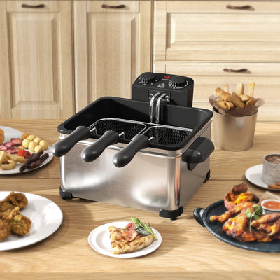 HOMCOM 5 Litre Deep Fat Fryer with Adjustable Temperature & Timer, 2000W Stainless Steel Deep Fryer with Removable Oil Basket and Viewing Window, for Chips Fried Chicken 