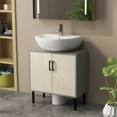 kleankin Under Sink Cabinet, Bathroom Vanity Unit, Storage Cupboard with Double Doors and Storage Shelves, 60x30x60cm, Natural 