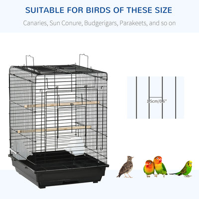 PawHut Steel Bird Cage with Openable Top, Stand, Tray, Handles, Feeding Bowls for Parakeet, Finch - Black 