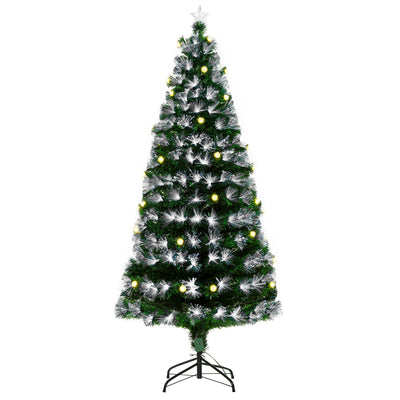 HOMCOM 6ft White Light Artificial Christmas Tree w/ 230 LEDs Star Topper Tri-Base Full Bodied Seasonal Decoration Pre-Lit Home 