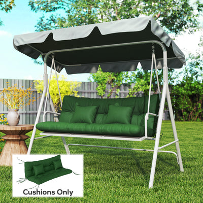Outsunny Outdoor Seat Cushions Back Cushion with 2 Pillows, Water Repellent Seat Pads for 3-Seater Chair, Green 
