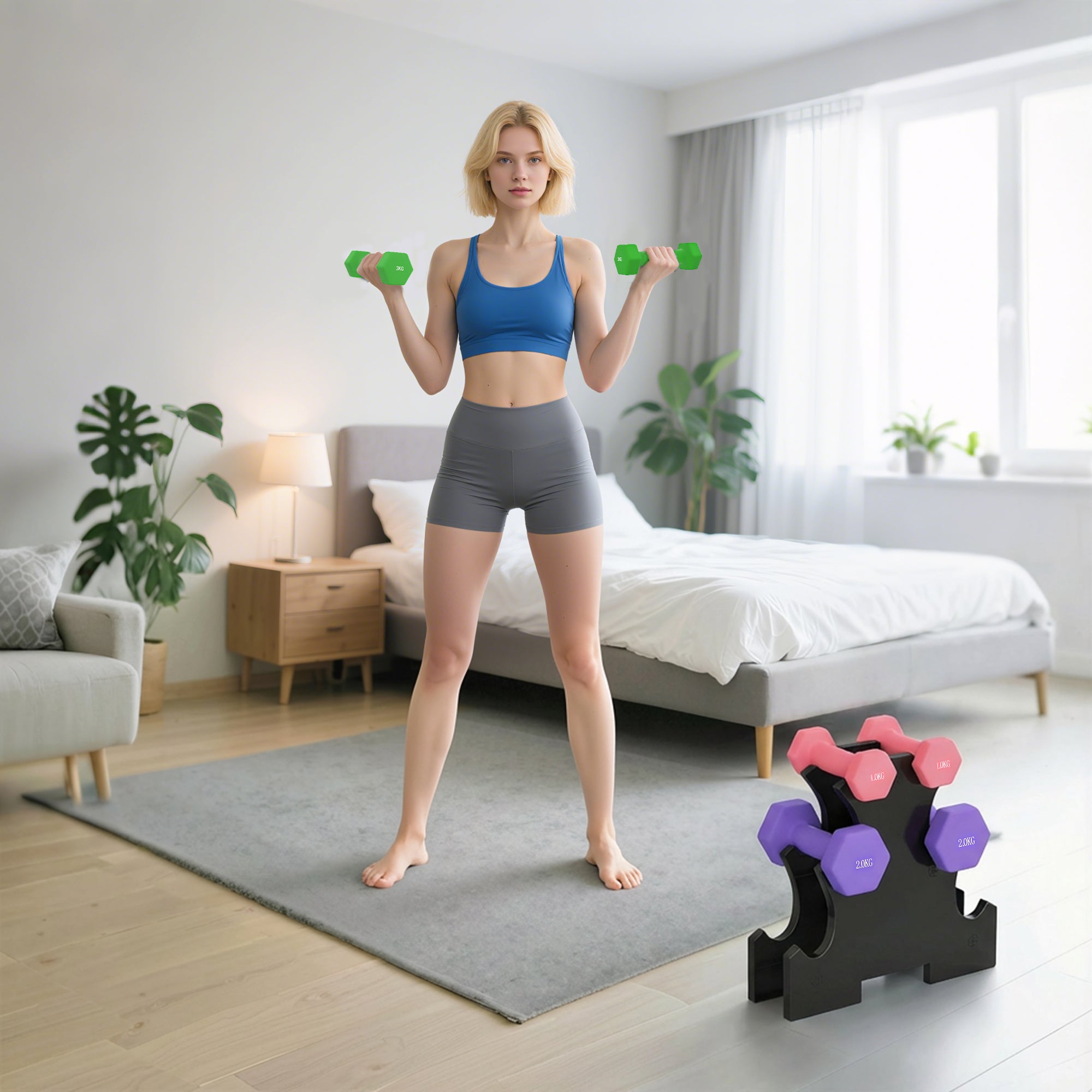 SPORTNOW Hex Dumbbells Set with Dumbbell Rack, Hand Weights for Strength Training Weight Lifting,  2 x 1kg, 2 x 2kg, 2 x 3kg 
