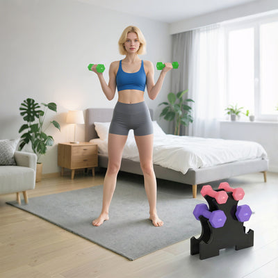SPORTNOW Hex Dumbbells Set with Dumbbell Rack, Hand Weights for Strength Training Weight Lifting,  2 x 1kg, 2 x 2kg, 2 x 3kg 