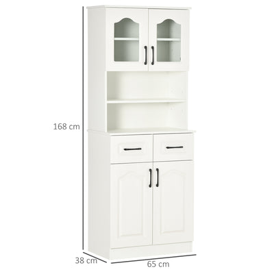 HOMCOM Kitchen Cupboard, Freestanding Storage Cabinet with 2 Adjustable Shelves, 2 Drawers and Open Counter for Living Room, Dining Room, 168cm, White 