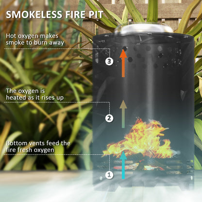 Outsunny Smokeless Fire Pit, 16 x 16 cm Stainless Steel Portable Wood Burning Firepit with Poker, Wood or Pellet Fuelled Tabletop Fire Pit for Garden Camping Bonfire Party, Black 