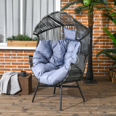 Outsunny String Rattan Egg Chair, with Padded Seat Cushion - Grey/Black 