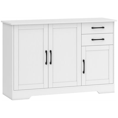 HOMCOM Sideboard with 2 Drawers Modern Storage Cabinet, Kitchen Cupboard with Adjustable Shelf and 3 Doors White 