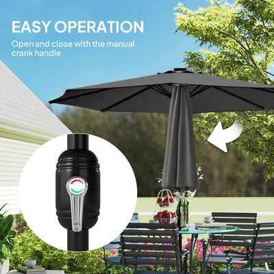 Outsunny 2.6 m Garden Parasol Umbrella with LED Solar Light, Parasol Cover, Outdoor Market Patio Umbrella, Black 