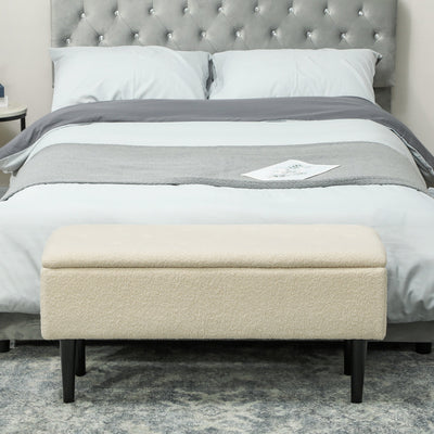HOMCOM 47L Teddy Fleece Storage Ottoman - Cream 
