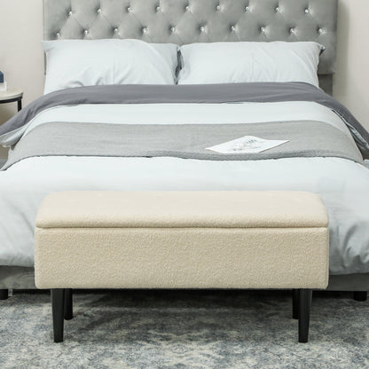 HOMCOM 47L Teddy Fleece Storage Ottoman - Cream 