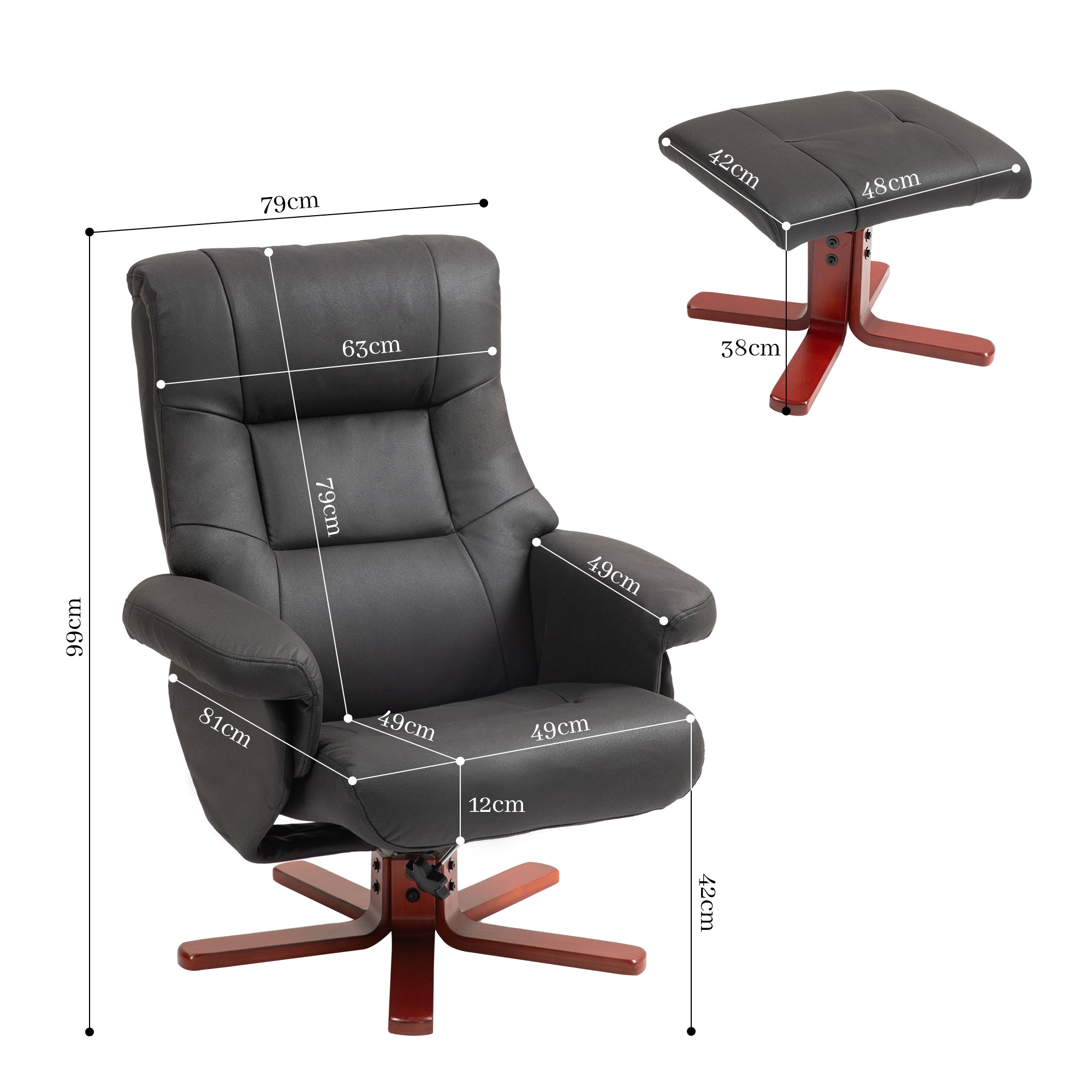HOMCOM Faux Microfibre Leather Manual Recliner and Footstool Set - Black 