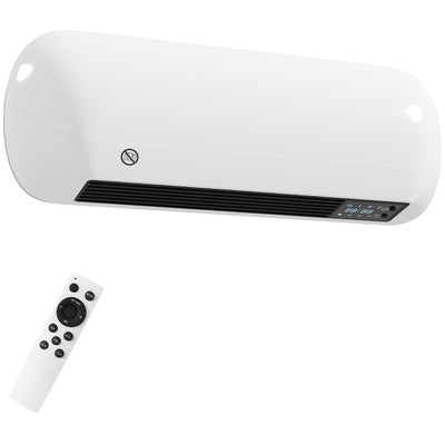 HOMCOM 2000W PTC Ceramic Fan Heater, Wall Mounted, 30° Oscillation, 50L x 19W x 14H cm - White