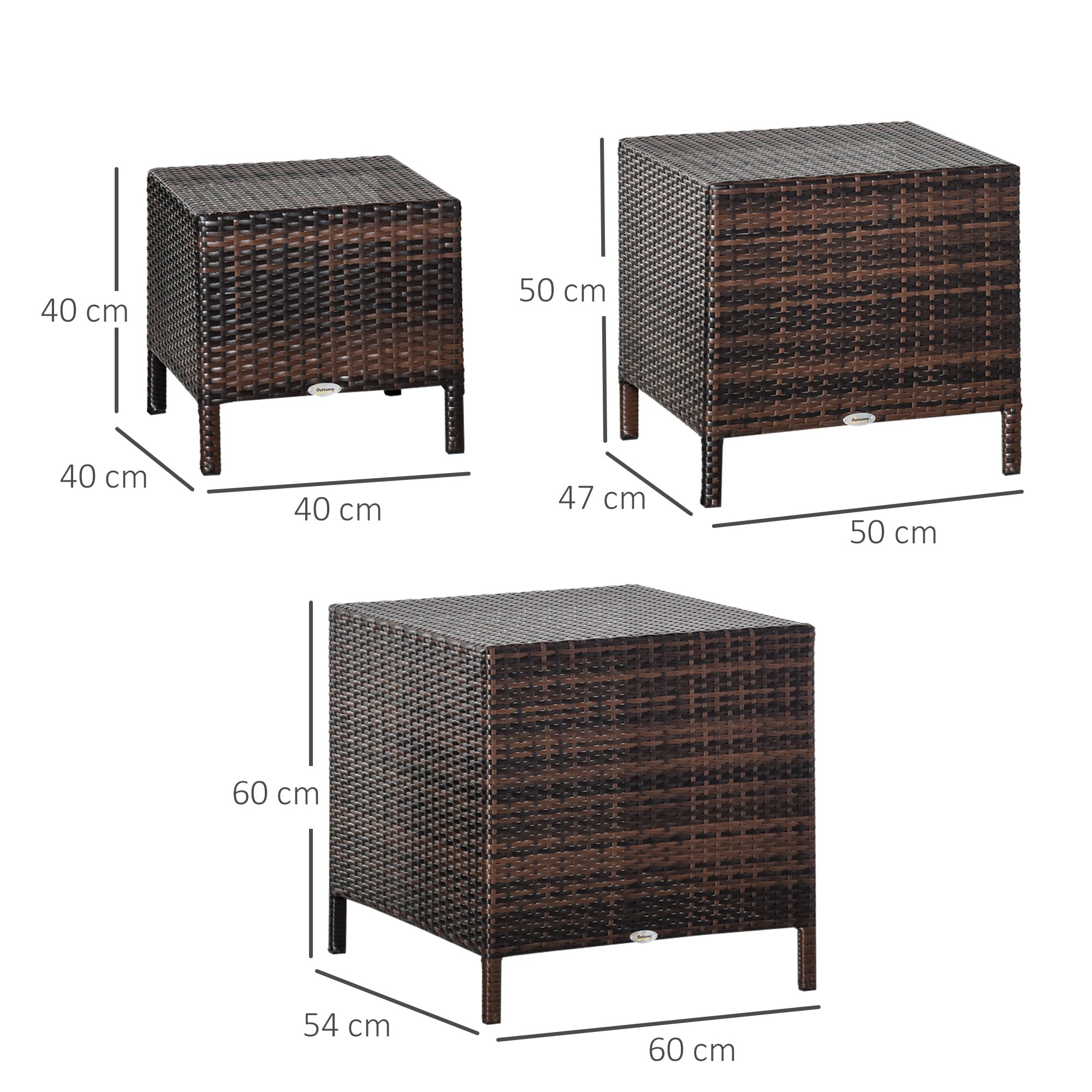 Outsunny 3 Pcs Rattan Nesting Tables Set-Brown 